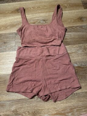 Abercrombie & Fitch Ribbed Tank Top & Sleep Short in Dusty Mauve